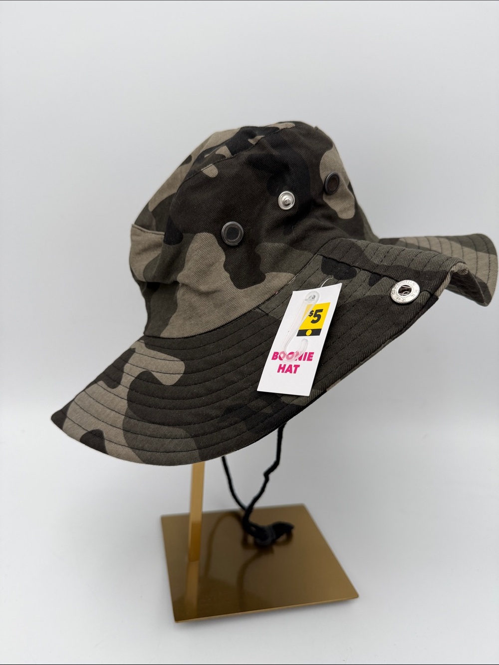 Camo Wide Brim Boonie Hat with Chin Cord
